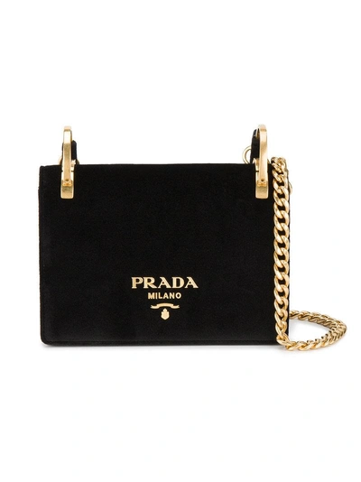 Shop Prada Black Velvet Pattina Shoulder Bag