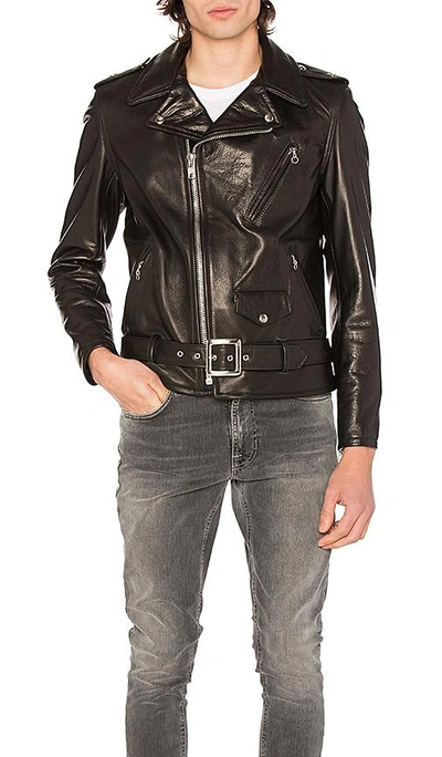 Shop Schott Pebbled Moto Jacket In Black