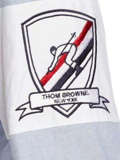 Shop Thom Browne Embroidered Long Sleeve Shirt In Blue