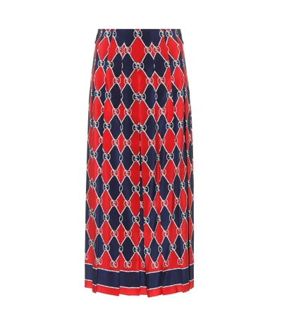 Shop Gucci Rhombus Silk Midi Skirt In Multicoloured