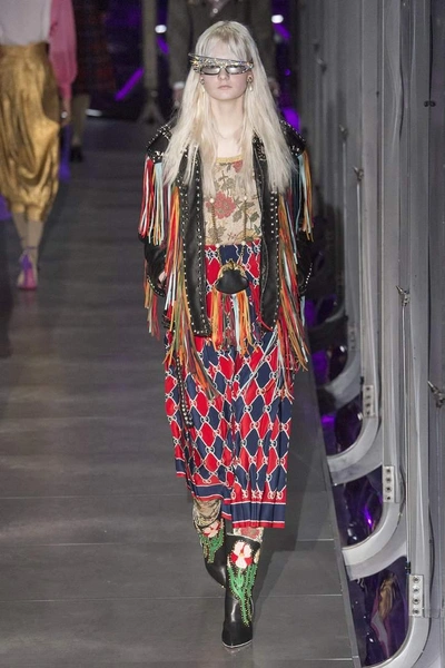Shop Gucci Rhombus Silk Midi Skirt In Multicoloured