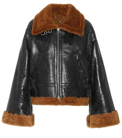 Shop Golden Goose Leather And Shearling Jacket In Llack