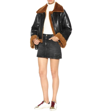 Shop Golden Goose Leather And Shearling Jacket In Llack