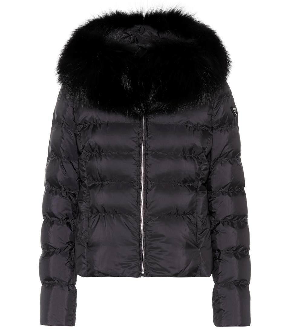 prada puffer coat with fur collar