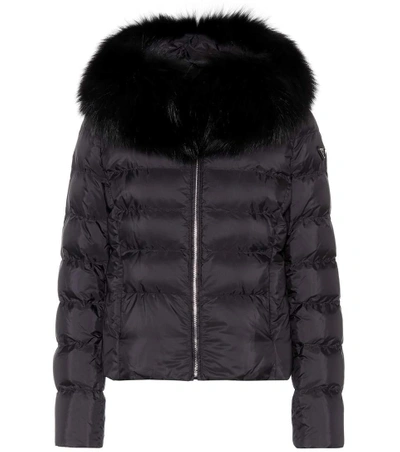 Shop Prada Fur-trimmed Down Jacket In Black