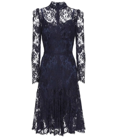 Shop Dolce & Gabbana Lace Turtleneck Dress In Very Dark Llue