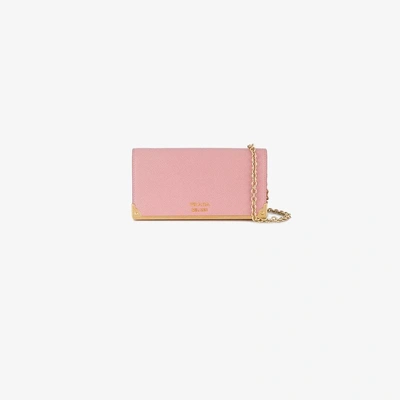 Shop Prada Pink Logo Wallet On Chain Bag In Pink&purple