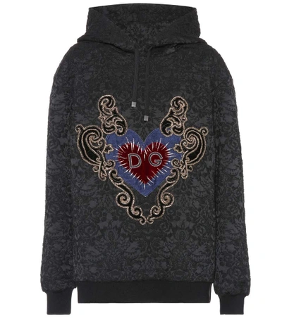 Shop Dolce & Gabbana Embroidered Cotton-blend Hoodie In Black