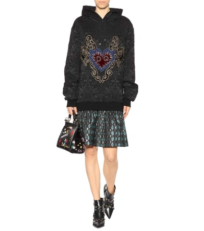 Shop Dolce & Gabbana Embroidered Cotton-blend Hoodie In Black