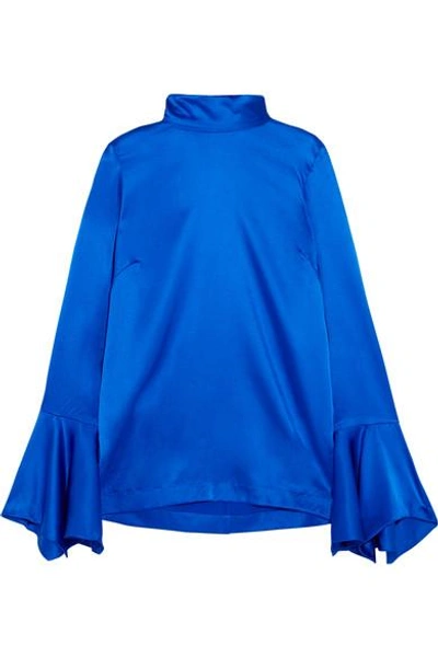 Shop Paper London Rufus Fluted Stretch-silk Satin Top In Bright Blue