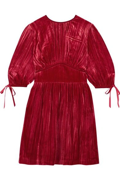 Shop Alexa Chung Bow-embellished Velvet Dress In Claret