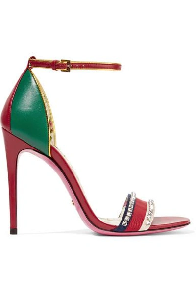 Shop Gucci Ilse Crystal-embellished Paneled Leather Sandals In Red