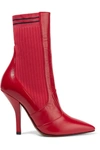 Fendi Rockoko Leather And Ribbed Stretch-knit Sock Boots In Red