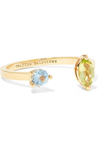 Shop Delfina Delettrez 18-karat Gold, Peridot And Aquamarine Ring