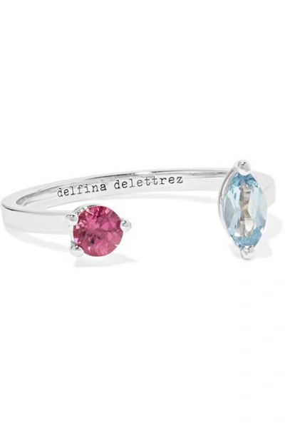 Shop Delfina Delettrez 18-karat White Gold, Aquamarine And Tourmaline Ring