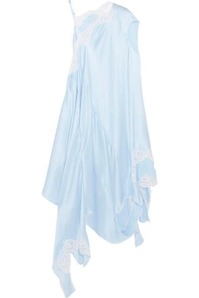 Shop Vetements Asymmetric Lace-trimmed Silk-satin Midi Dress