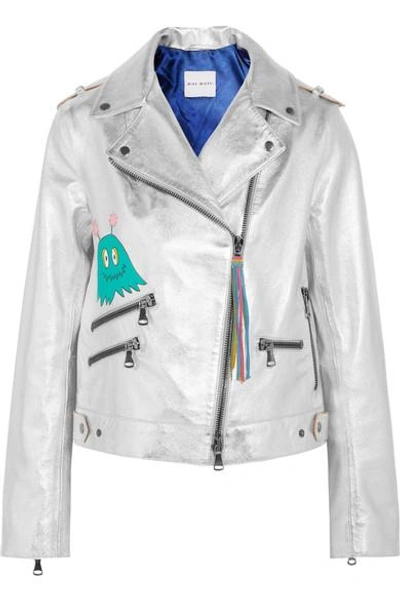 Shop Mira Mikati Painted Metallic Leather Biker Jacket