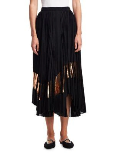 Shop Proenza Schouler Pleated Foil-stripe Skirt In Black Copper