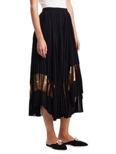 Shop Proenza Schouler Pleated Foil-stripe Skirt In Black Copper