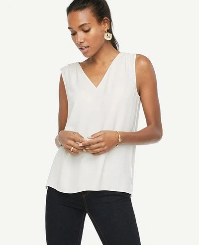 Shop Ann Taylor Petite Solid V-neck Shell In Winter White