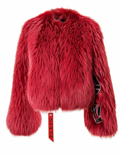 Shop Philipp Plein Fur Jacket "by The True" In Red