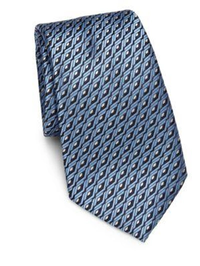 Shop Ermenegildo Zegna Diamond Woven Silk Tie In Blue