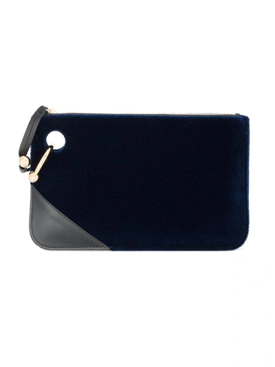 Shop Jw Anderson Navy Blue Pierce Velvet Clutch Bag