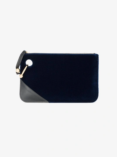 Shop Jw Anderson Navy Blue Pierce Velvet Clutch Bag