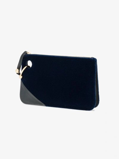 Shop Jw Anderson Navy Blue Pierce Velvet Clutch Bag