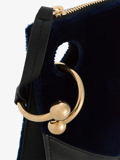 Shop Jw Anderson Navy Blue Pierce Velvet Clutch Bag