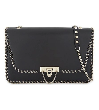 Shop Valentino Demilune Medium Leather Shoulder Bag In Black