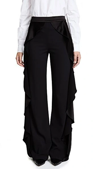 Shop Alice And Olivia Wallace Side Ruffle Pants In Black