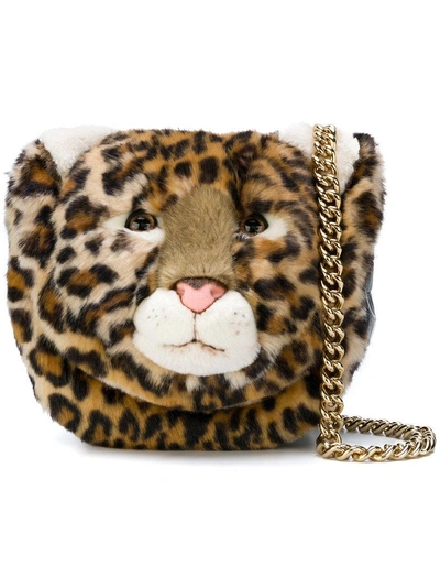 Shop Dolce & Gabbana Leopard Face Crossbody Bag - Brown