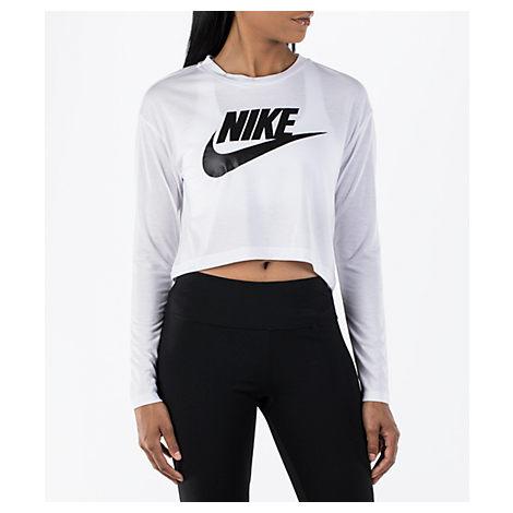 nike crop top long sleeve white