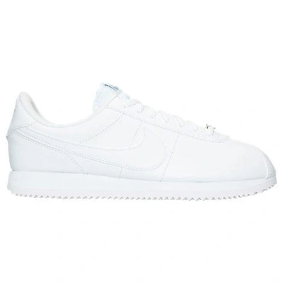 Shop Nike Men's Cortez Basic Leather Casual Shoes In White/wolf Grey/metallic Silver