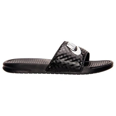 Shop Nike Women's Benassi Jdi Swoosh Slide Sandals In Black/white