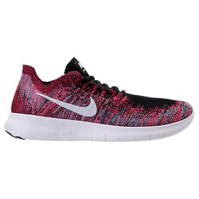 Nike Free Run Flyknit 2017 Running Sneakers From Finish Line In Black/ White/ Pink/ Gamma Blue |