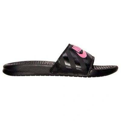 Shop Nike Women's Benassi Jdi Swoosh Slide Sandals In Black/vivid Pink