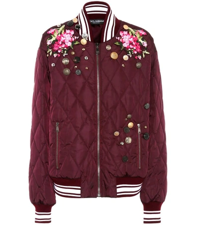 Shop Dolce & Gabbana Embroidered Bomber Jacket In Purple