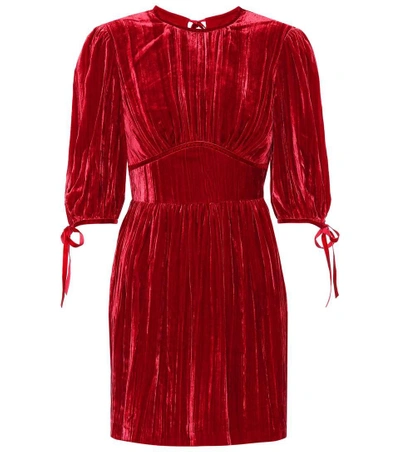 Shop Alexa Chung Gathered Velvet Minidress In Red