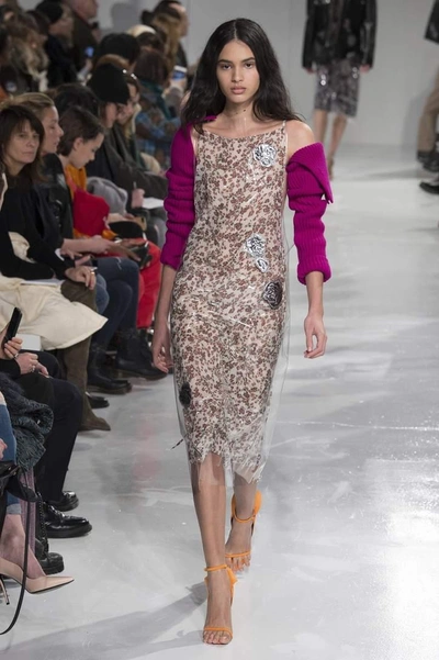 Calvin Klein 205w39nyc Floral Print Midi Dress With Transparent Overlayer In Multicoloured