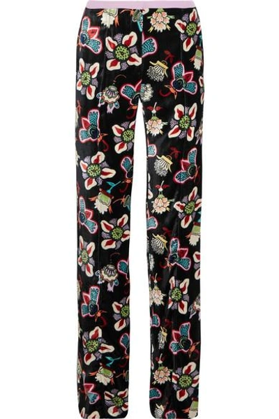 Shop Valentino Printed Velvet Wide-leg Pants