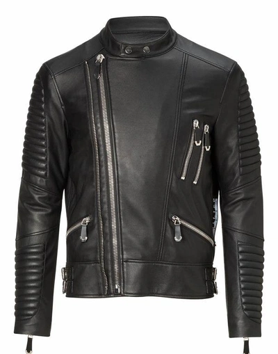 Shop Philipp Plein Leather Biker "jin"