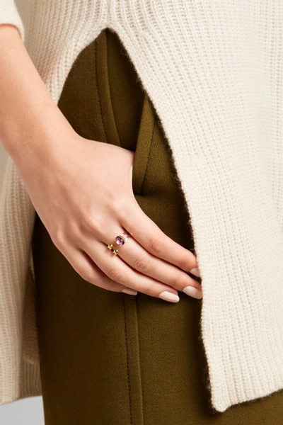 Shop Delfina Delettrez 18-karat Gold, Amethyst And Peridot Ring