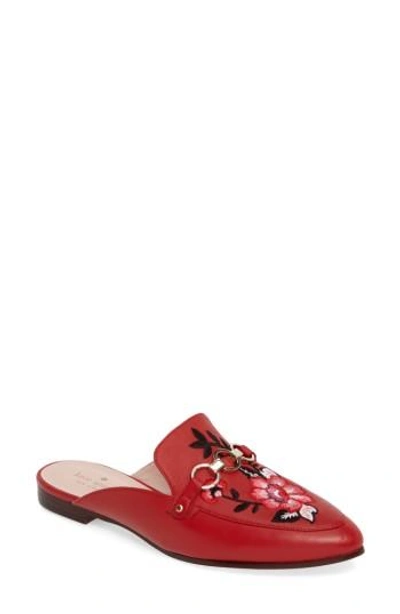 Shop Kate Spade New York Canyon Embroidered Loafer Mule In Maraschino Red Nappa