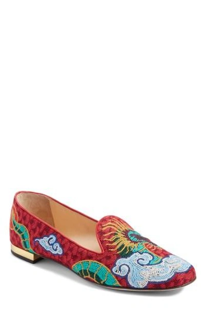 Shop Charlotte Olympia Dragon Slipper Loafer In Red Multi