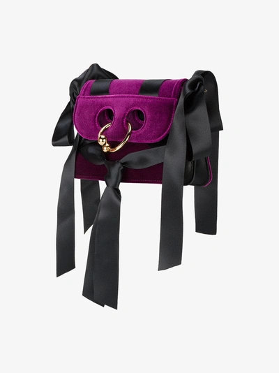 Shop Jw Anderson Mini Samt-schultertasche In Pink/purple