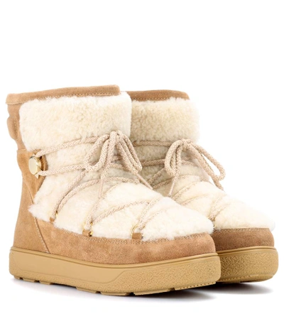 Shop Moncler New Fanny Suede Ankle Boots In Brown