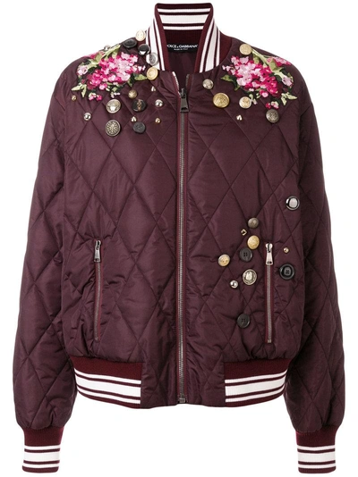 Shop Dolce & Gabbana Embroidered Bomber Jacket - Pink