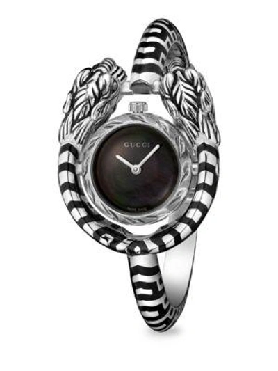 Shop Gucci Dionysus Black Mother-of-pearl & Silver Bangle Watch